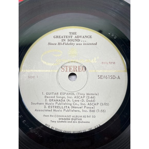 Tony Mottola Spanish Guitar Compact 33 Jukebox 7" Record Command SE 61 - Picture 2 of 5